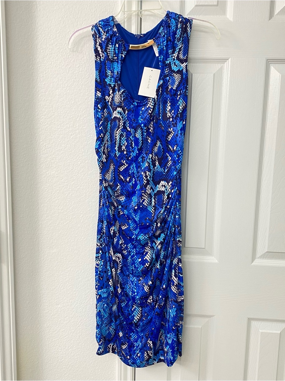 Cache Blue Snake Scale Pattern Sleeveless Dress